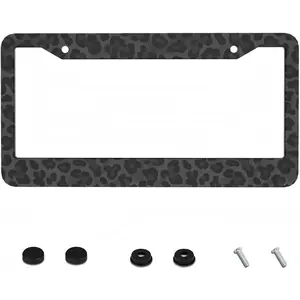 Black Leopard Print License Plate Frame - 1 Pack Personalized Cheetah Pattern License Plate Holder Aluminum Metal Car Tag Cover with 2 Holes Decorative for US Vehicle Standard for Women Men