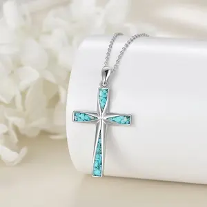 [Perfect Gift] New Hot-Selling Turquoise Women's Cross Pendant Necklace - Unique Punk Style Green Stone Foldable Stainless Steel Cross Charm, Perfect Gift for Friends and Girlfriends on Birthdays or Holidays, Cross Necklace For Women, Necklace For Women,