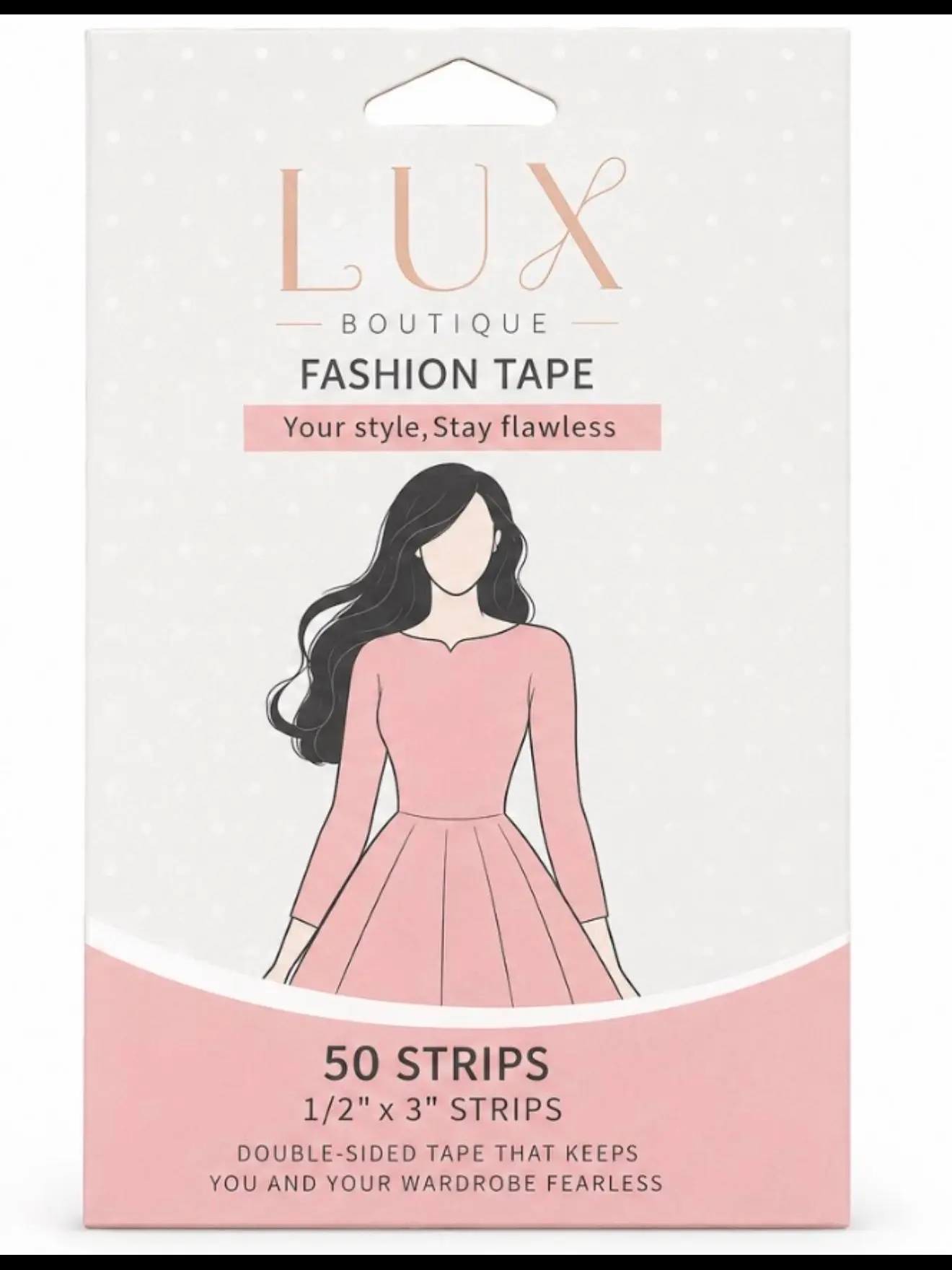 Double Sided Fashion Tape for Clothing & Body (50 Strips) — Clear, Hypoallergenic, All-Day Hold