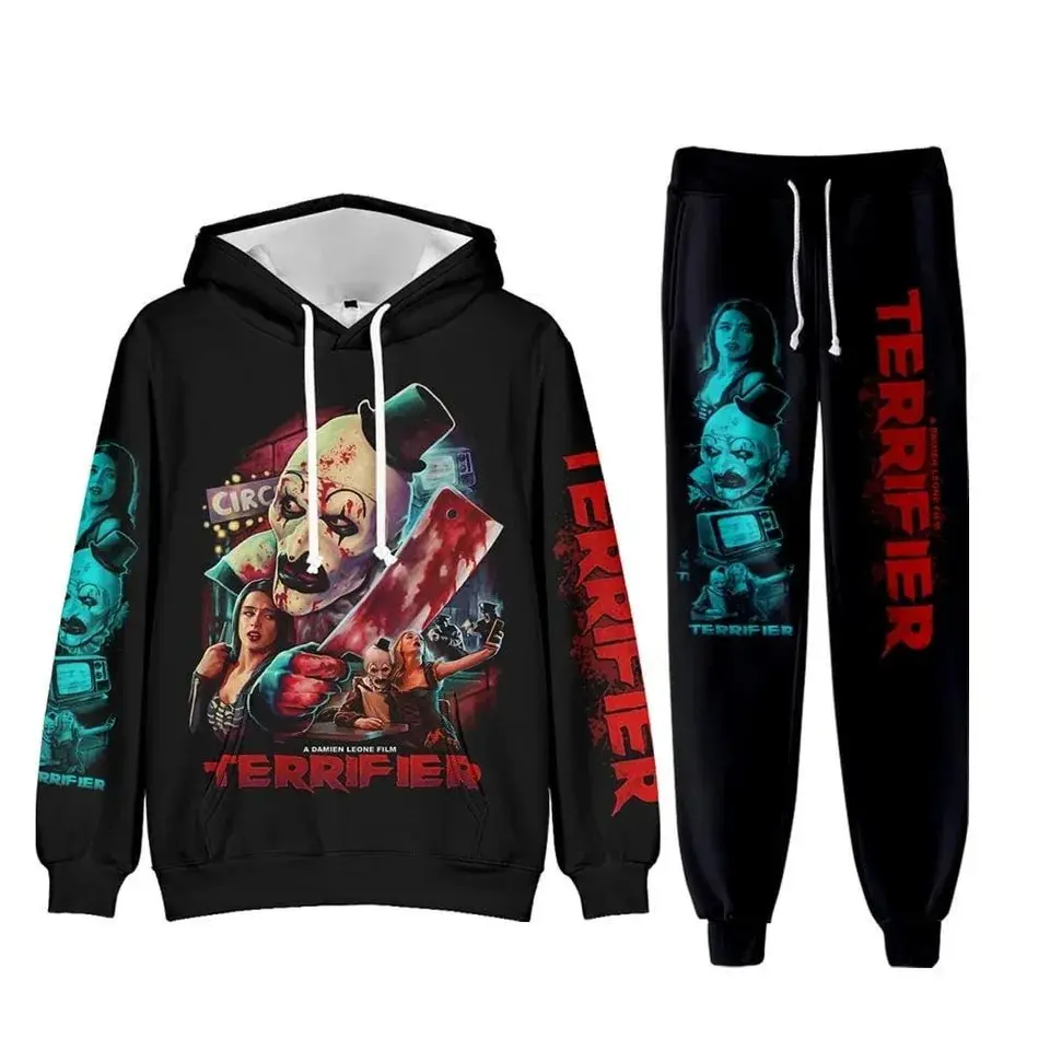 Terrifier Movie Hoodie and Sweatpants Set, Art The Clown Bloody Graphic 3D Printed , Unique Gift for Halloween 