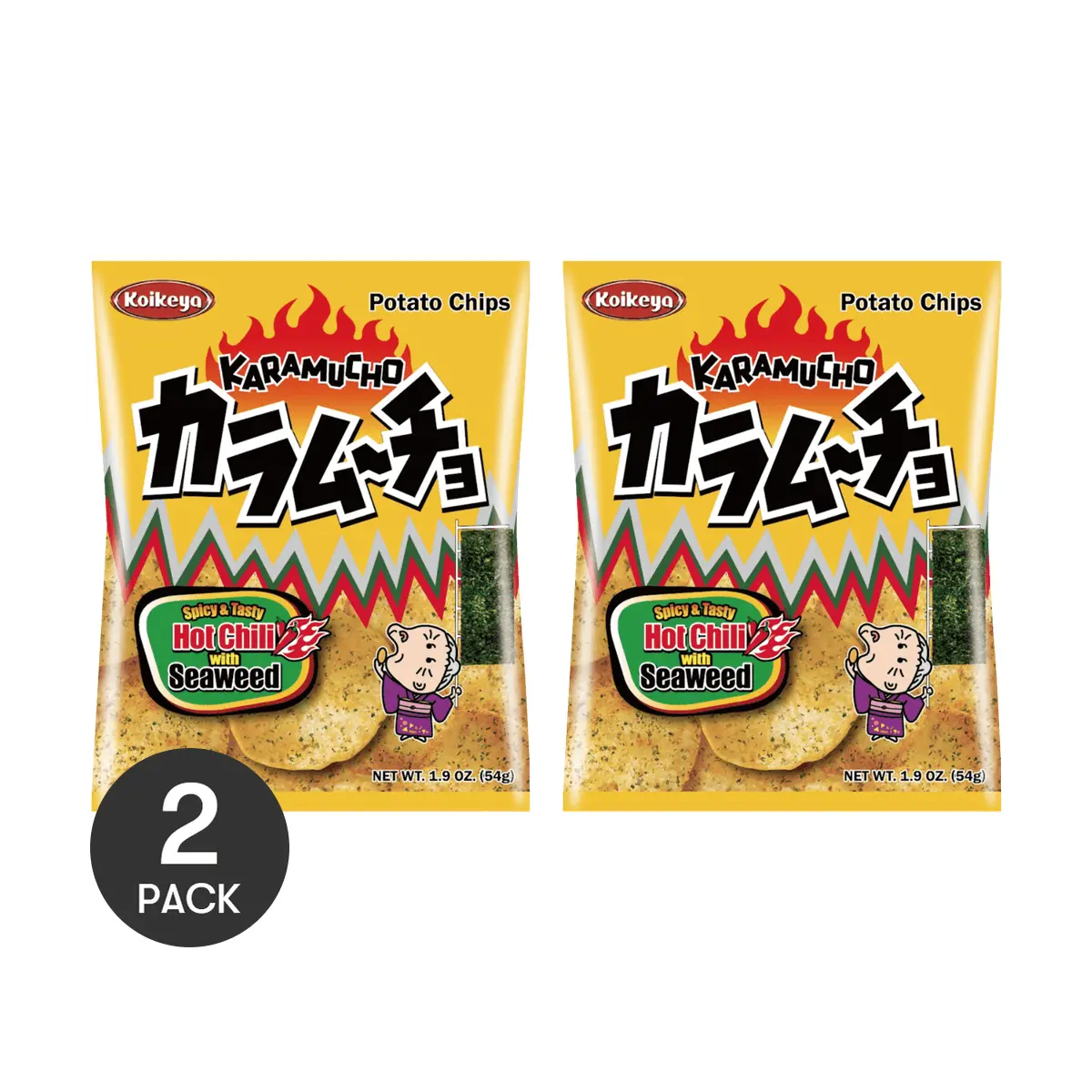 KOIKEYA Karamucho Potato Chips Spicy Seaweed Flavor 2 Pack 54g Each Authentic Japanese Snack