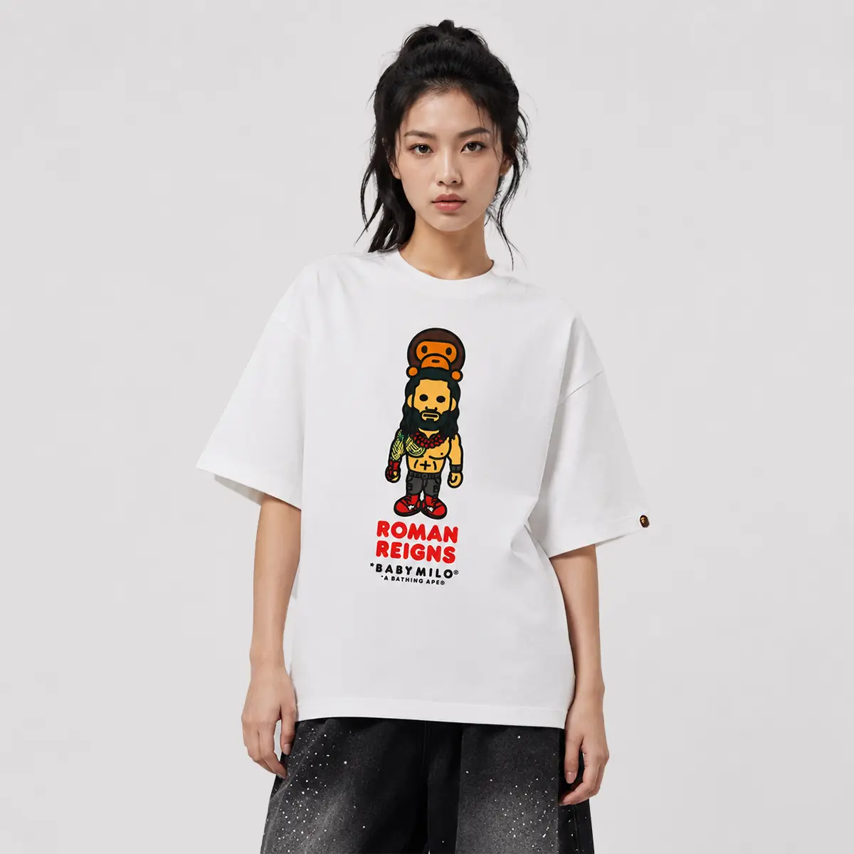 BAPE X WWE ROMAN REIGNS BABY MILO RELAXED FIT TEE WHITE
