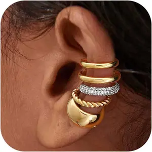 Ear Cuffs Non Piercing 18K Gold Plated Ear Cuff Earring Sets Clip on Cartilage Cubic Zirconia Pearl Minimalist Hypoallergenic Fake Hoop Earrings Stack Women Gifts
