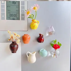 8-Pack Creative Mini Ceramic Vase Fridge Magnets – DIY Fridge Flower Display for Home & Office Decor, Multicolor Magnetic Jar Set, Perfect Summer Gift