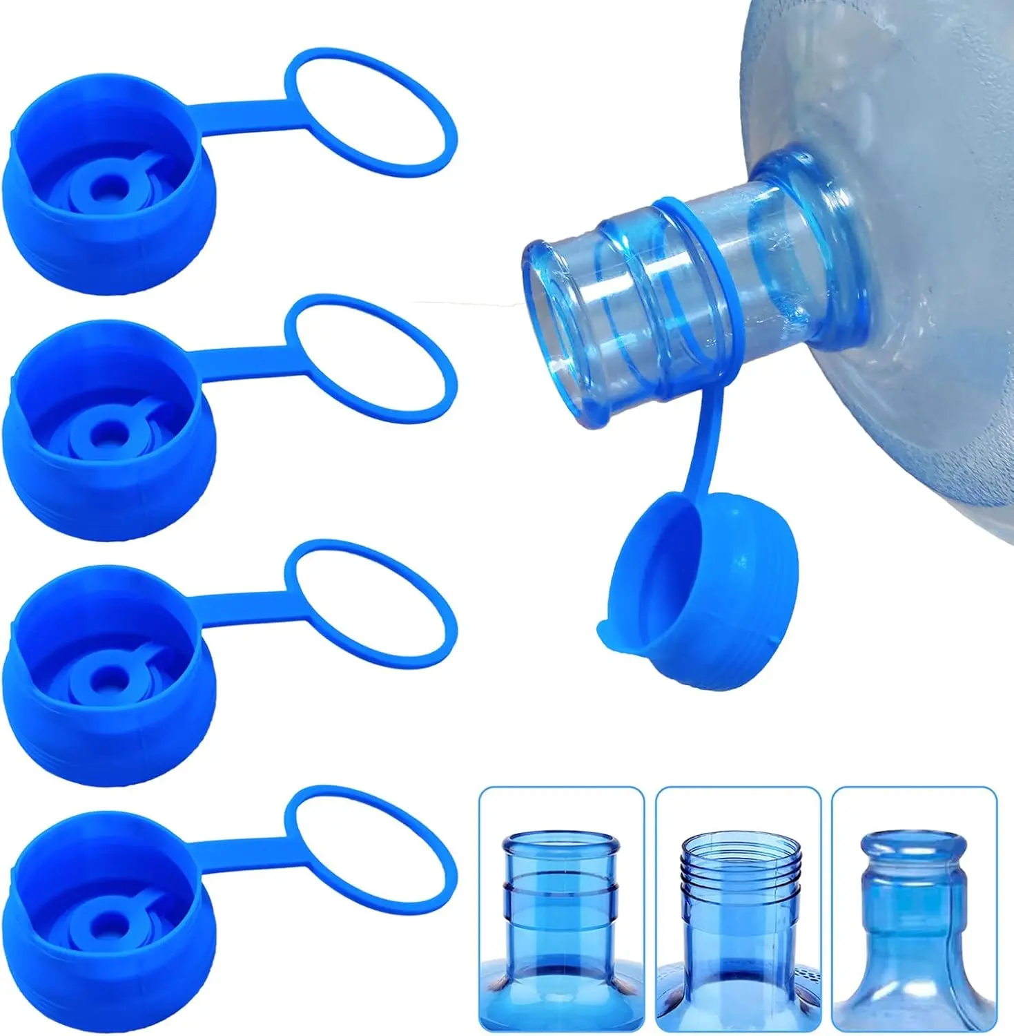 3 & 5 Gallon Water Jug Cap ,  Grade  Replacement Gallon Caps for 55mm Standard/Screw/Crown Tops Water Bottle and Water Dispensers, Non-Spill Lids for Anti-Splash, Leak Free (5PCS)