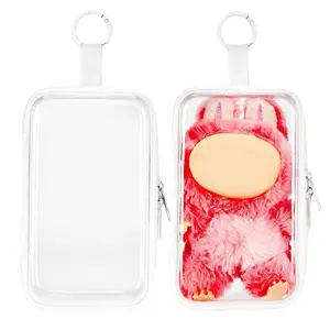 Clear Hard Shell Display Case with Keychain 3.5 x 6.5 inch / 2.5 x 4.5 inch  Plastic Zipper Organizer Pouch Suitable for Macaron Labubu Plushies Protector Display Case Exciting Styles Collectibles Travel Dustproof Dolls Mini Size TikTokShopBlackFriday