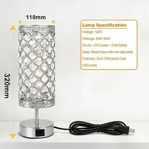 Modern Minimalist Crystal Table Lamp With A Light Luxury Feel Featuring A Black Cord With USB-C And USB-A Charging PportsAnd A K9 Crystal Shade Plug-In Bedside Lamp Providing Eye-Friendly Soft Lighting Suitable For Home Office And Living Room shower lamp