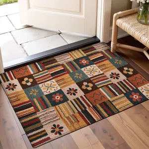 1PC - Cashmere Door Mat, Vintage French Style, Rustic French Influence, Striped, Bohemian INS Style, Welcome Mat Carpet, fleece-lined and thickened, soft with a festive vibe, Machine washable, suitable as door mat or floor mat for living rooms, bedro