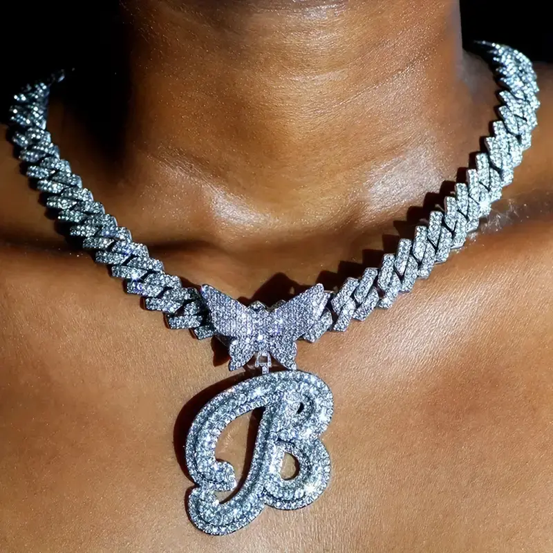 Butterfly Button Hip Hop Pendant English Letter Fashion Decoration Necklace for Hip Hop Lovers