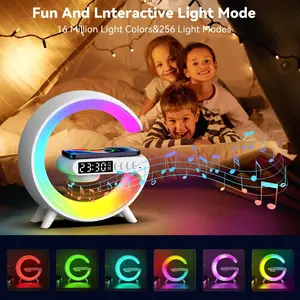 Multifunction RGB Light Bluetooth Speaker Alarm Clock 15W Wireless Charger Stand Pad Fast Charging Station