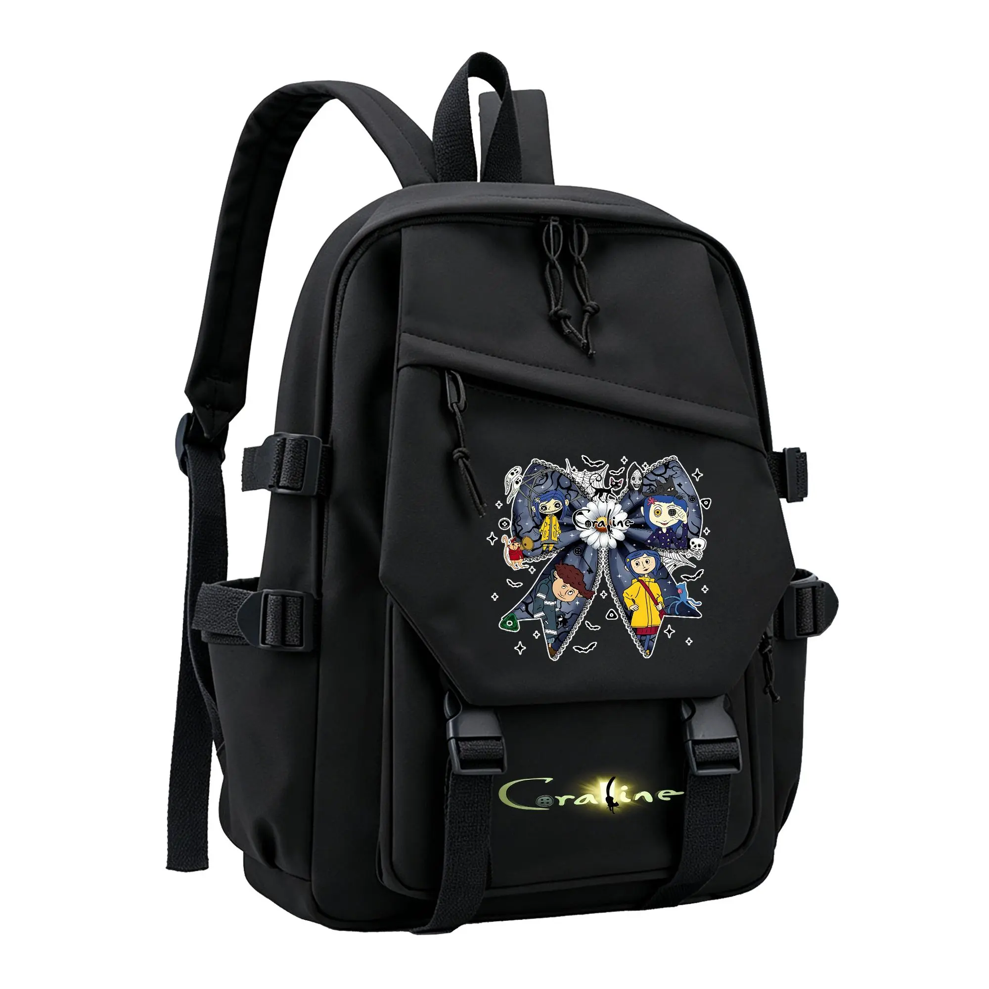 Coraline Graphic Backpack for Girls, Y2K Black School Bookbag with Keychain, Waterproof Travel Laptop Bag for Teens College d-9