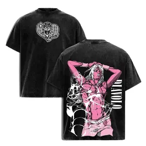 Diavolo's King Crimson Washed T-Shirt – JoJo’s Bizarre Adventure Golden Wind Stand Time Erase Graphic Tee, Double Printed Heavy Cotton Unisex Oversize Streetwear Design