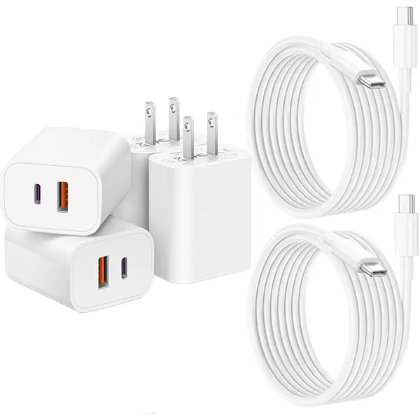 CVQQ 2-Pack 40W Dual Port USB-C Fast Wall Phone Charger Block with 6FT Type-C Cable - 20W QC+PD 3.0 Power Adapter, USB-A Compatible, Charger for iPhone 17/17 Pro/16/15/14/X, Cellphone, Ipads, Socket Plug