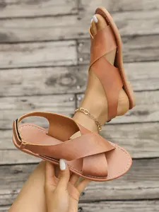 Women's Fashion Cross Strap Buckle Rubber Sandals, Atmosphere, Minimalist Commute Style, Versatile for Daily Wear, Shopping, Travel, Lightweight Breathable Sandals