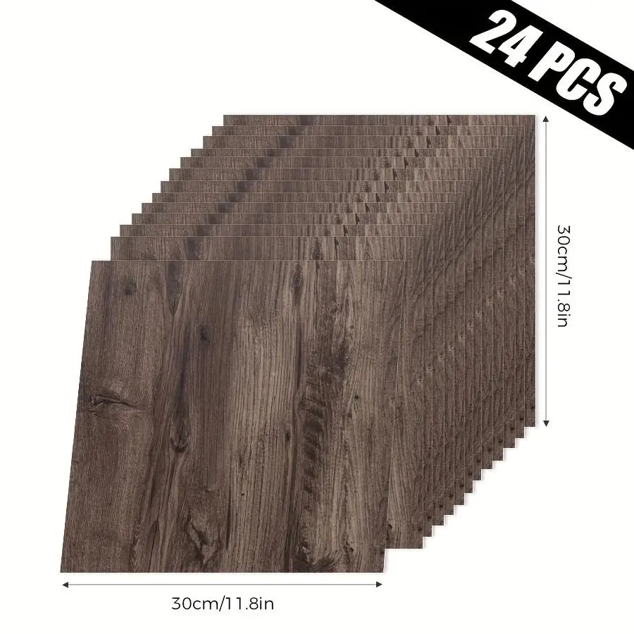 Self-Adhesive 24-Piece Wall Sticker, Vinyl Floor Sticker 30x30 Cm, Weather Resistant Vinyl, Waterproof, Wear-Resistant, Grain Effect, Easy Peel and Paste, Self Adhesive Tiles