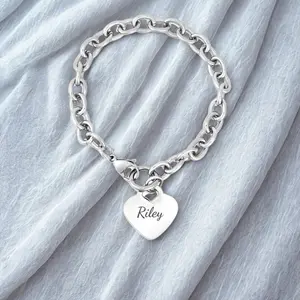 Personalized Stainless Steel Heart Bracelet 316L Surgical Grade Water-Resistant 7-9 Inch Lengths 7mm Width Custom Name Engraved Gift Boxed