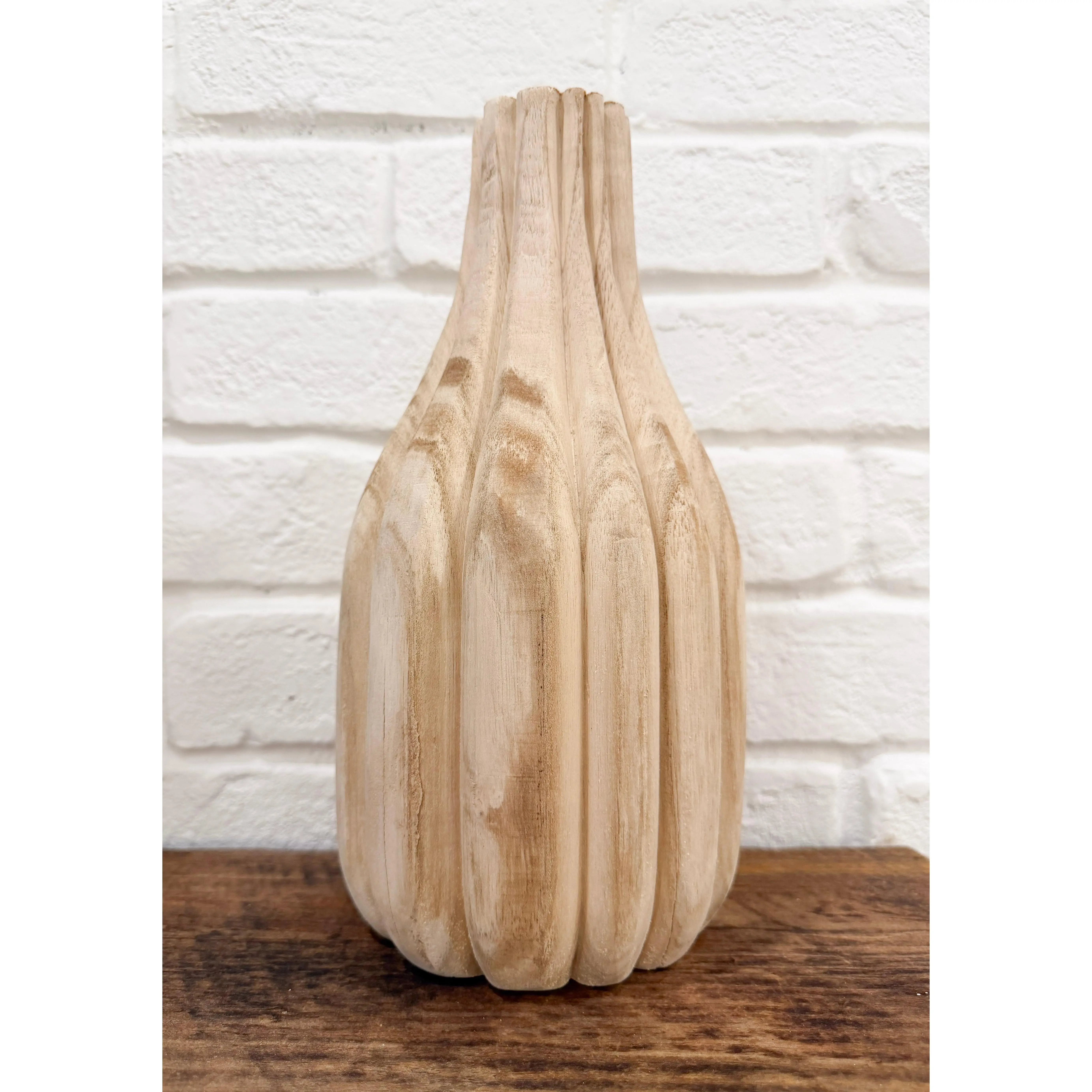 12" Decorative Carved Paulownia Wood Vase