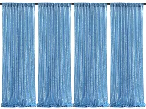 Wedding Sequin Backdrop Curtains 4 Pcs 2ftx8ft Baby Blue Sparkly Stage Backdrop Drapes Birthday Party Background Decoration Banners Ornaments