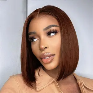 Wiggins Hair Dark Brown #4 Straight Bob Wig  Human Hair 13x4 Lace Frontal Wig Pre-Bleached Pre-Plucked Human Hair Wigs