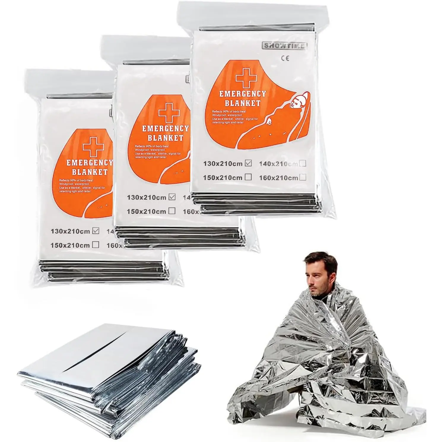10-Piece Emergency Survival Blankets, Unisex Reflective Polyester Film with Heat Retention, Waterproof and Lightweight for Hiking and Camping Kits, Emergency Kit, Reflective Layer, Outdoor Sports, Full Body Wrap, Compact Pack, Marathons, Emergency Prep