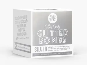 The Glitter Lab Silver Drink Glitter Bombs - Hand-Spun Cotton Candy infused with Edible Glitter for Cocktails, Mocktails & Soda