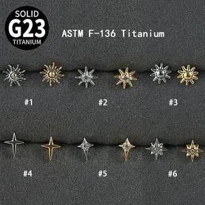 G23 Titanium Steel Hypoallergenic Small Sun Lip Stud Star Earrings Internal Thread Zircon Ear Bone Stud Body Piercing externally threaded jewelry marilyn monroe vertical helix hoop