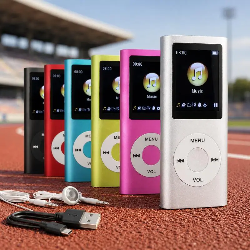 Portable MP3 player, stylish slim 1.8-inch LCD screen music audio player, includes earphones and charging cable, 128GB expandable storage, lossless audio and video playback, e-book/photo browsing, LCD display and alloy body, suitable for offline music use