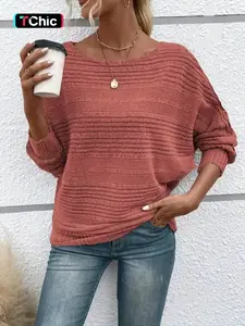 Women's Plain Batwing-Sleeve Tee, Casual Long-Sleeve Crew Neck T-Shirt for Fall & Winter, Fashion Ladies' Clothing for Daily Wear