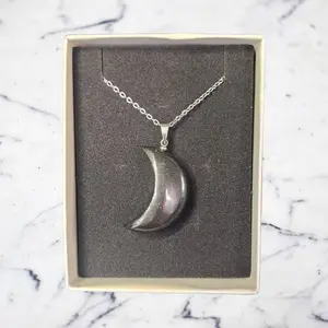 Shungite Crystal Moon pendant on stainless steel chain