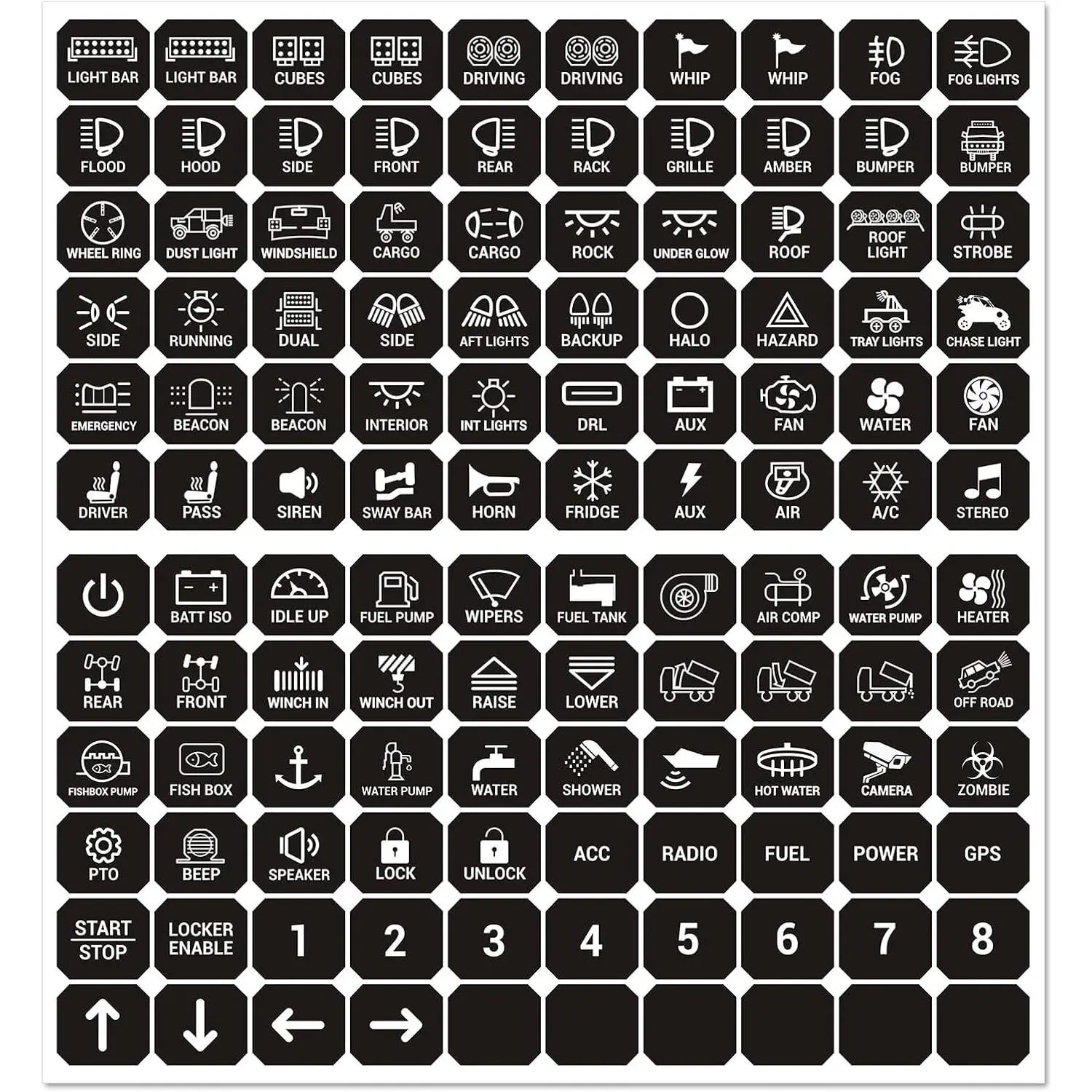 Nilight 120PCS Switch Panel Stickers Multifunction Button Stickers for 6/8 Gang Switch Panel Label Decal for Circuit Panel Cars Marine Boats RV Truck Vehicle Text Sticker Dashboard multifunction lights vehicle lighting