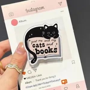 Cute Black Cat Books Quote Magsafe Phone Grip - Magnetic Pop Socket & Kickstand - Book Lover Phone Accessory