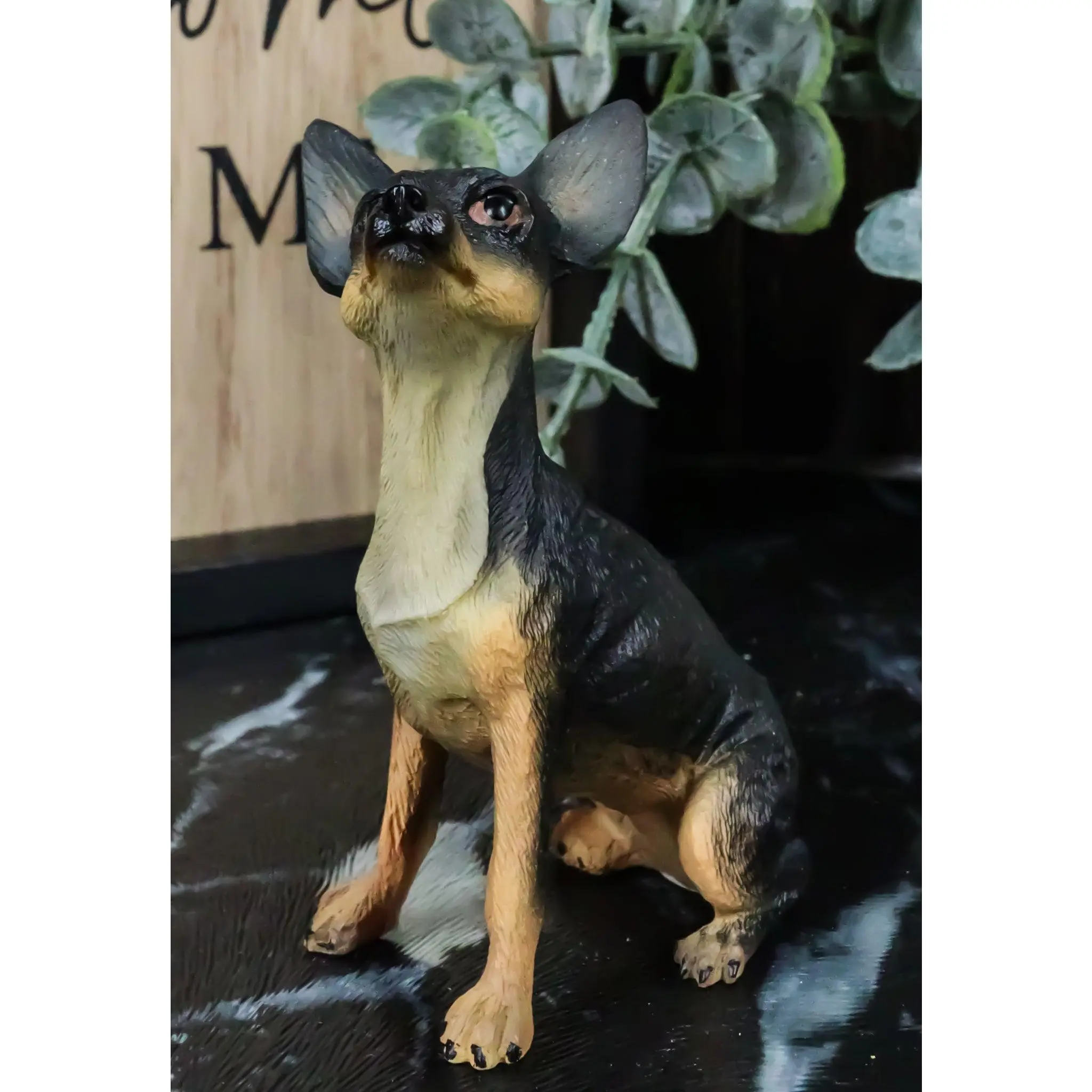 Resin Deer Head Chihuahua Puppy Figurine - Lifelike, Sitting, Black and Tan Collectible Room Decor Sculpture for Home Supplies, Hand