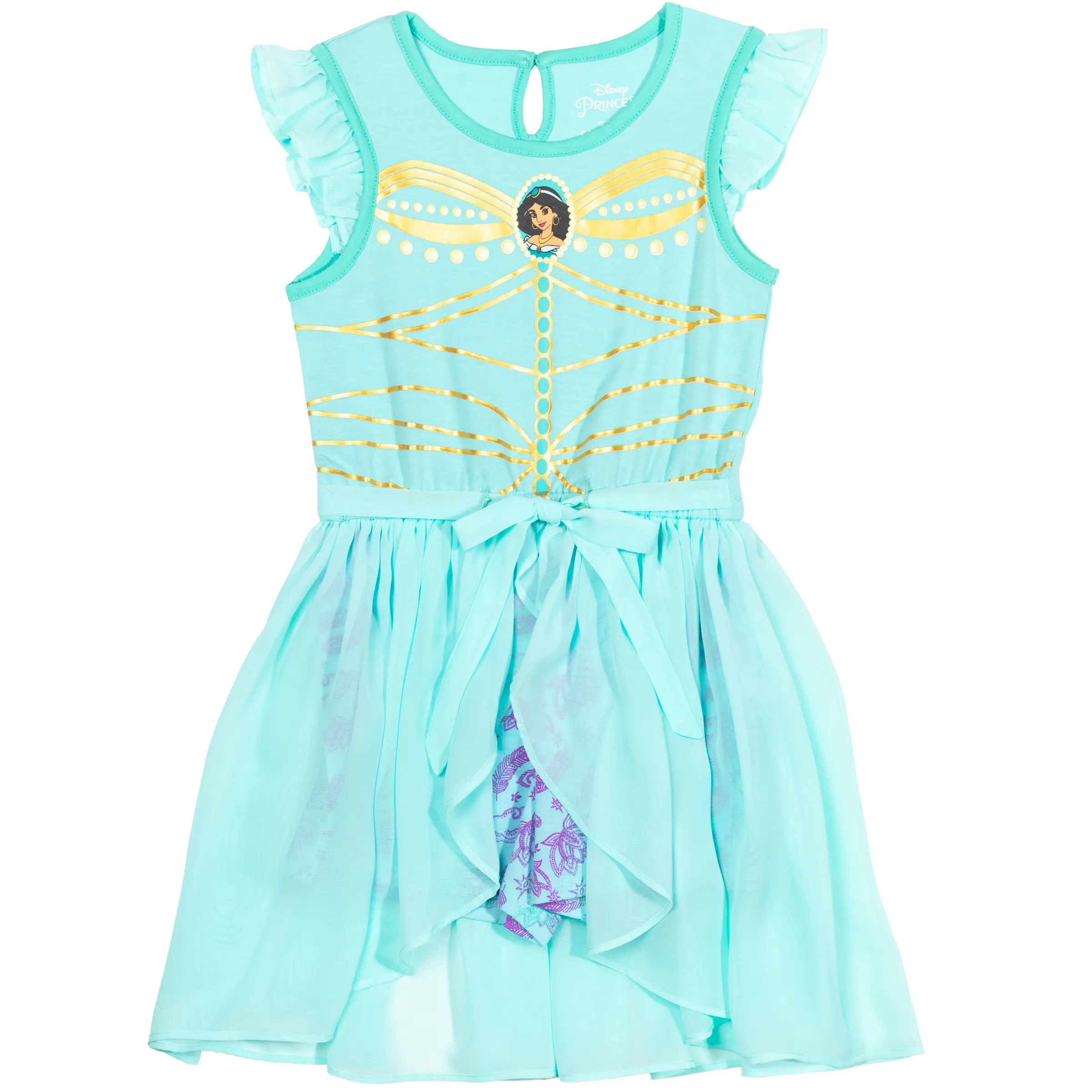 Disney Princess Girls' Cosplay Romper Dress with Sheer Chiffon Skirt Overlay, 2-in-1 Playground-Ready Outfit, Sheer Skirt, Romper Dress Outfit, Playtime Wear, 3T, Romper Outfit