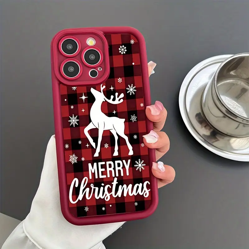 Christmas Deer Merry Christmas Wine Red Matte Full Protection Shockproof Phone Case for iPhone 16 Pro Max/16 Plus/16/16 Pro/15 Pro Max/15 Pro/15 Plus/15/14/14 Plus/14 Pro/14 Pro Max/13/13 Pro/13 Pro Max/12/12 Pro/12 Pro Max/11/11 Pro/11 Pro Max TY63
