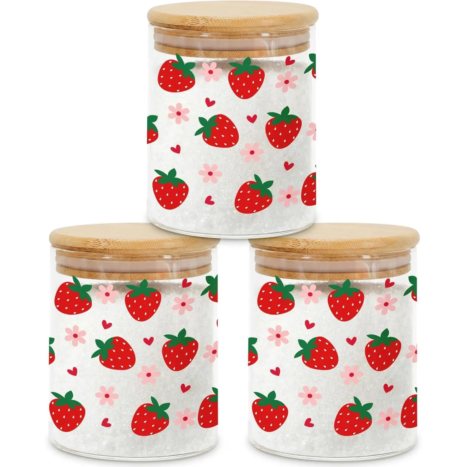 3 Pcs Strawberry Glass Storage Jars with Airtight Lids Cute Strawberry Candy Cookie Jars Gift Red Fruit Canister Set for Girls Women Summer Candy Cookie Containers Home Kitchen Counter Decor