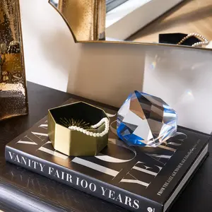 Z Gallerie Jewel Box - Blue Decorative Glass Home Organizer with Metal Accents, Light-Up Feature for Vanity Storage, Ideal Gift