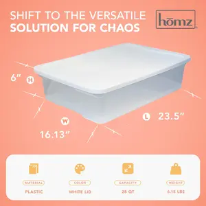 Homz 28 Qt Snaplock Clear Plastic Storage Container Bin with Secure Lid, 2 Pack