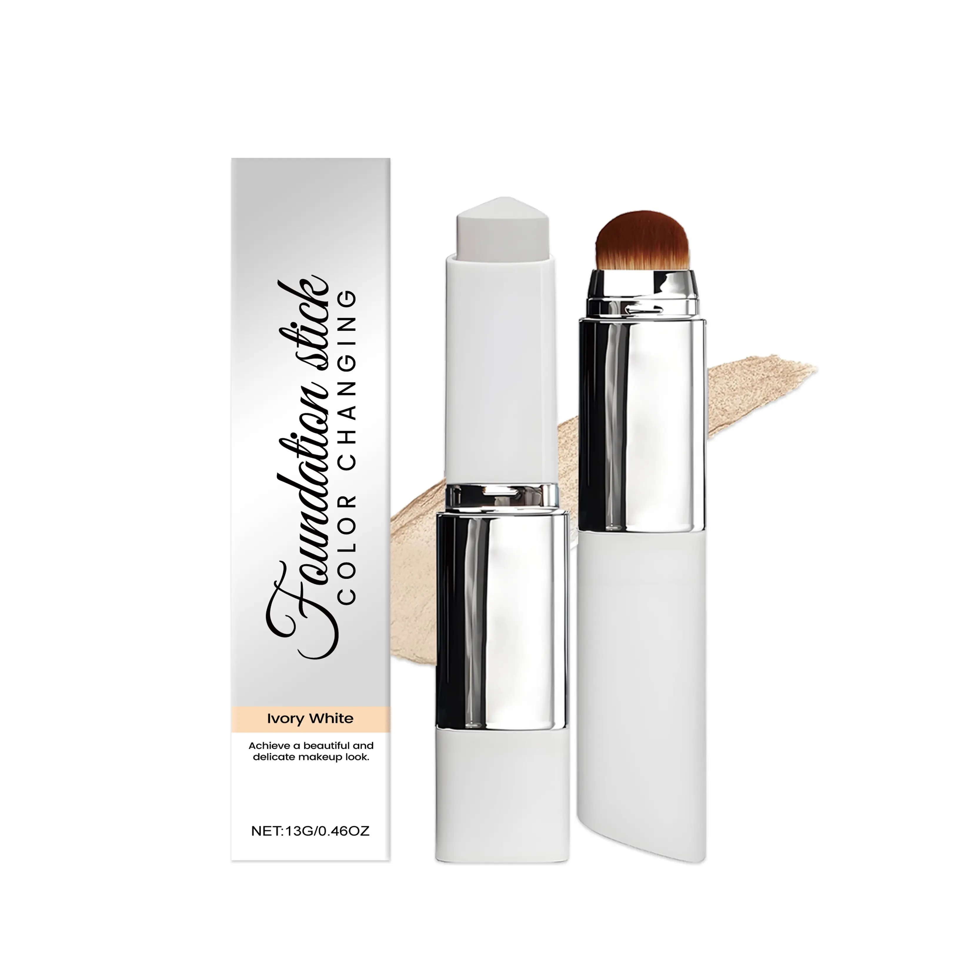 Ivory White 2-in-1 Color-Changing Foundation Stick, lightweight, moisturizing, nourishing, matte, transparent, natural finish, suitable for all skin types