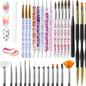 Nail Dotting Tools 32PCS Double-ended Nail Art Brushes Kit Nail Art Gel Polish Liner Brushes Design Pen For Nail Drawing And Nail Paint Brushes Small Detail Brushes