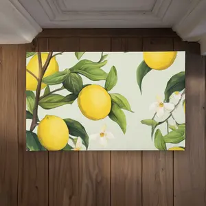 Begin Home Decor CODM2134JWWNML 21 x 34 in. Flowery Lemons Indoor & Outdoor Door Mat - Floral Home Decor