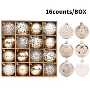 Champagne Gold Christmas Balls Decorations, Set of 16, Tree Ornaments, Hanging Ornaments, Home Party Accessories, Festive Holiday Decor