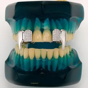 Golden Zirconia Teeth Grillz Full Set, Vampire Aesthetic Fashion Teeth Accessories for Men, Ideal Gift for Halloween Christmas Valentine's Day