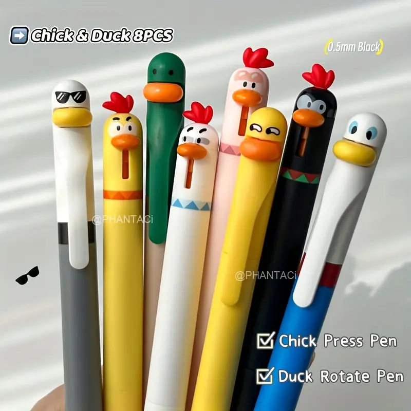 Creative Duck and Chicken Rotating Gel Pens, 0.5mm Writing Pens, Fine Point Pens, Cute Animal Design, Aesthetic Pens, Holiday Gifts, Office Stationery, Fun Desk Pen, Office Stationery Supplies, Stationery Writing Tools