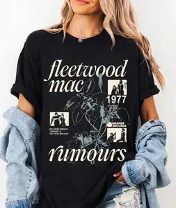 Retro 90s Fleetwood Mac Rumours T-shirt Distressed Music Concert Graphic Tee for Fans