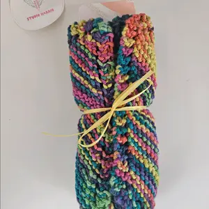 Grandma Knit Dishcloths 2Pk | Rainbow | Non-scratch | Reusable | Machine Washable | Handmade | Durable | Multipurpose | Antique Design | Modern Feel | 100% Cotton Dishcloths | Pride
