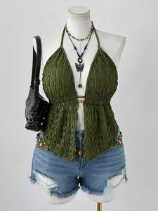 SOLEMN Y2K American Punk Textured Spaghetti Strap Tie Strap Camisole For Women