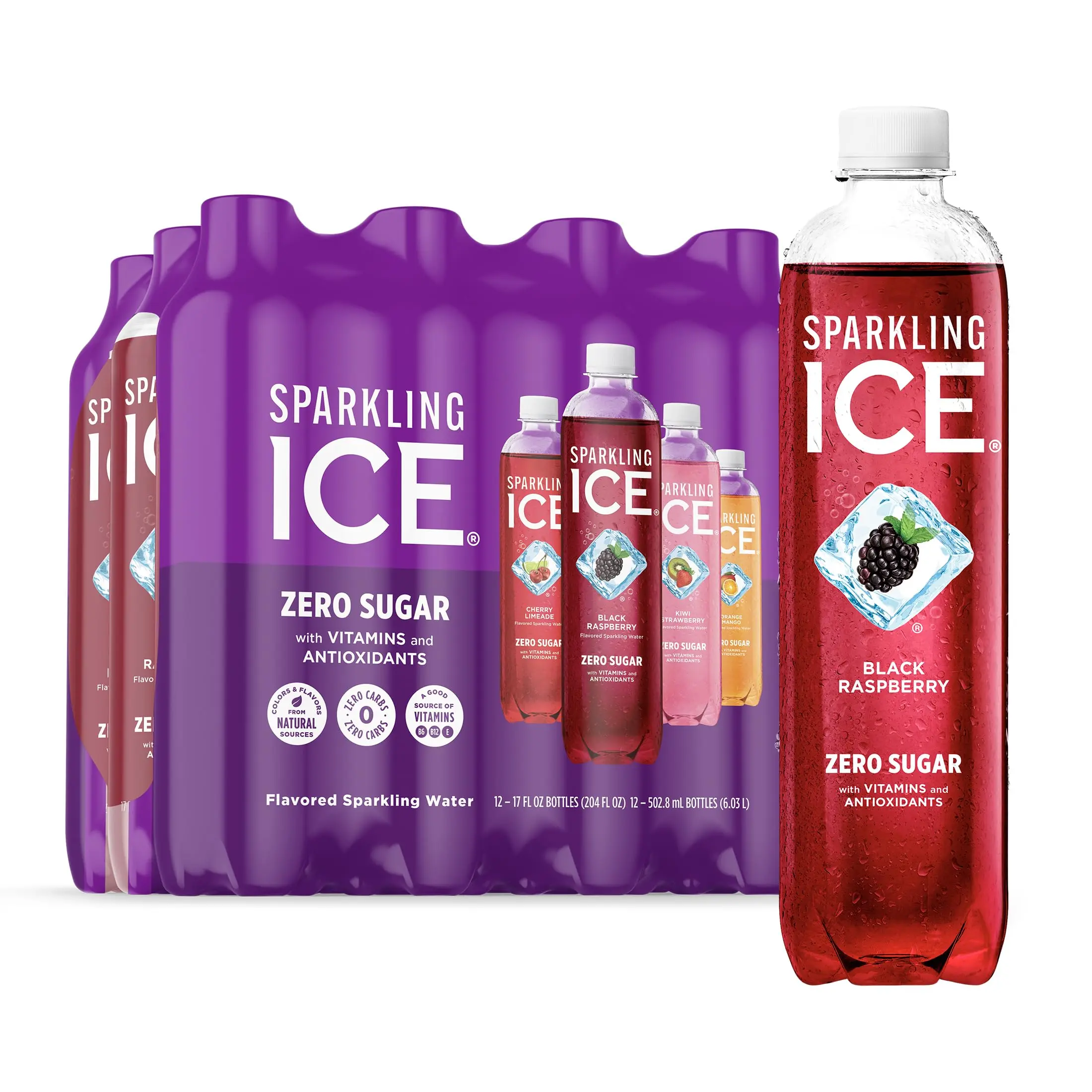 Sparkling Ice Purple Variety Pack, Flavored Water, Zero Sugar, with Vitamins and Antioxidants, 17 fl oz, 12 count