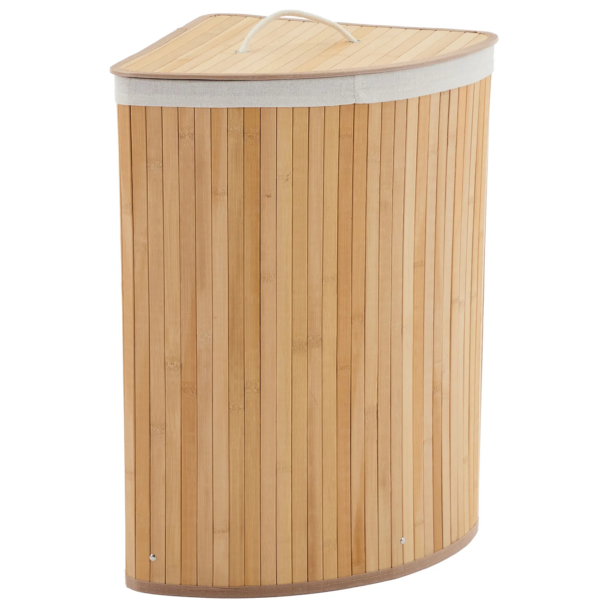 Large Bamboo Corner Laundry Hamper with Lid – 58L/15.5 Gallon Collapsible Wicker Clothes Basket, Washable Liner, Space-Saving Bin for Bedroom, Bathroom, Apartment