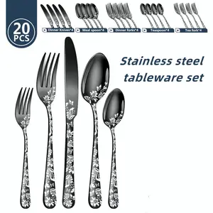 20 pieces - 4 sets of stainless steel tableware sets, with decorative patterns.Christmas gifts