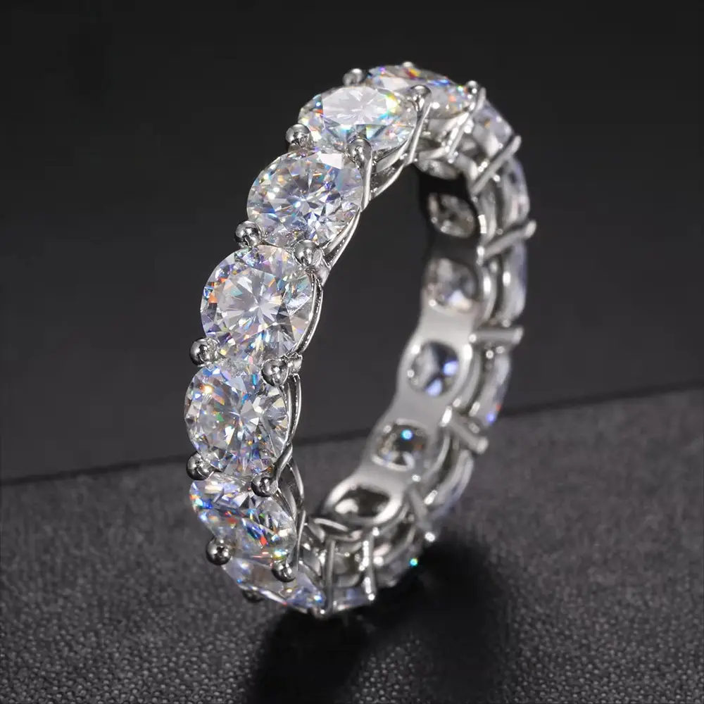 Female Classic Moissanite Eternity Band, 7.5-8 CTW D Color, Platinum-Plated 925 Sterling Silver Sparkling Stackable Fashion Promise Ring for Daily Wear, Sparkling Rings, Moissanite Rings